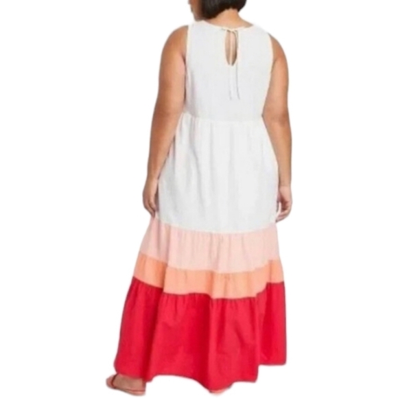 Women's Plus Size Sleeveless Colorblock Tiered Dress w/ Pockets | Ava & Viv | 0X - Picture 13 of 14